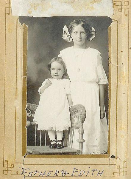 Granny Album Page 3.jpg - This is a photo of Esther Speed (1899-1991) who was the daughter of Henry Lewis Speed and Lucy Florence Abbott. Standing on the chair is her niece, Edith Speed, who was the daughter of Charles G. Speed (Esther's brother) and Mary Moore.